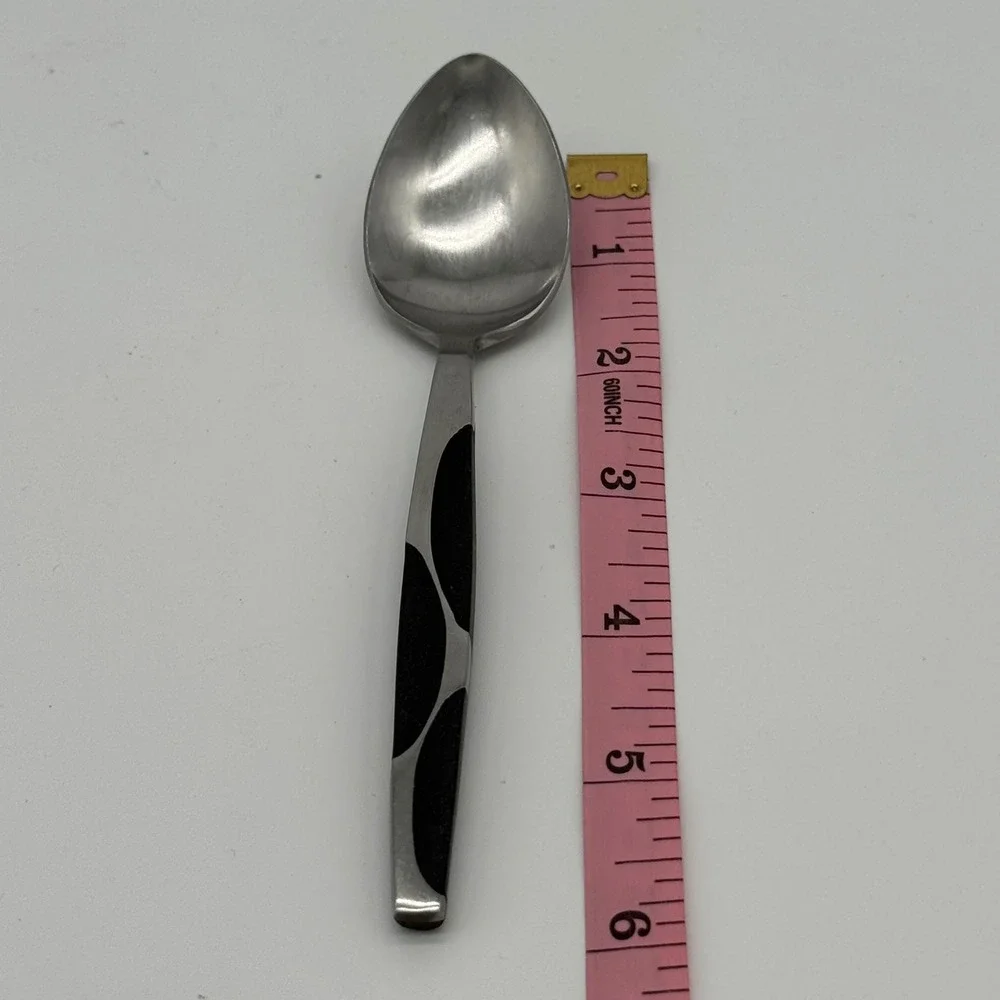 Vintage MCM Stainless Steel Teaspoon Black Leaf Accent 6